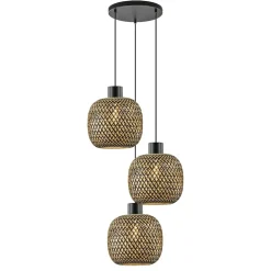 Fashion Straluma Ronde 3-lichts hanglamp zwart met bamboe kappen