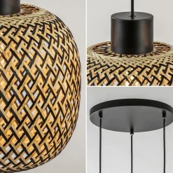 Fashion Straluma Ronde 3-lichts hanglamp zwart met bamboe kappen