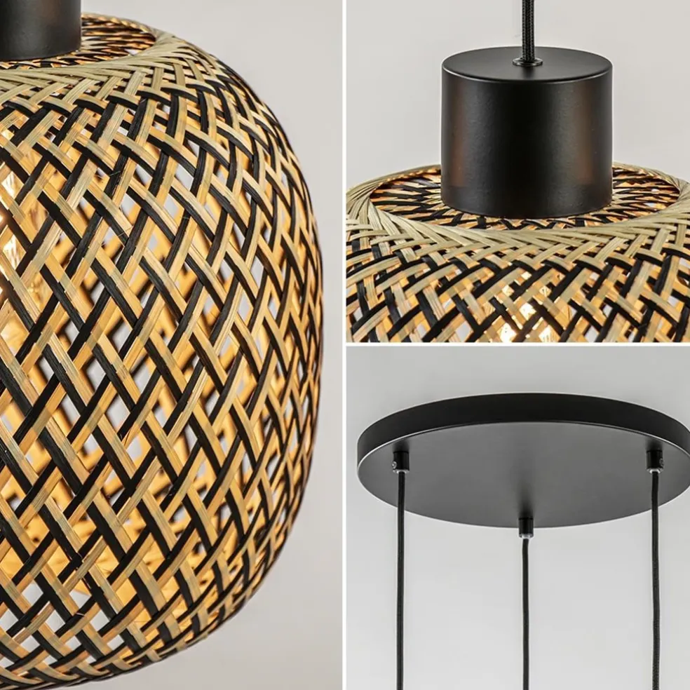 Fashion Straluma Ronde 3-lichts hanglamp zwart met bamboe kappen
