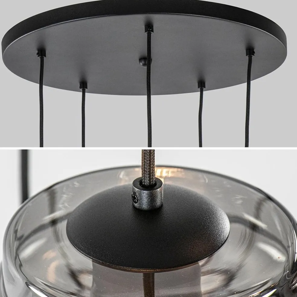 Hot Straluma Ronde 5-lichts hanglamp zwart met diverse smoke glazen