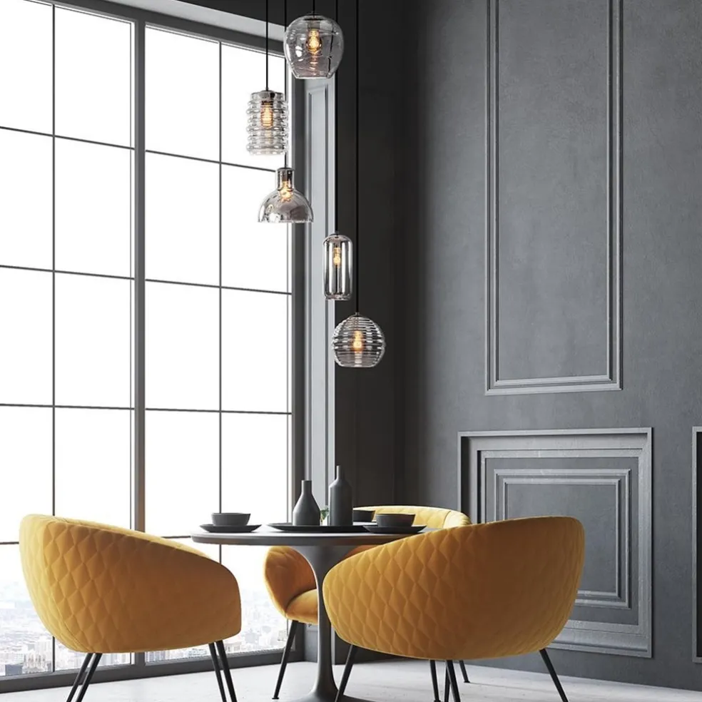Hot Straluma Ronde 5-lichts hanglamp zwart met diverse smoke glazen