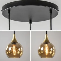 Store Straluma Ronde 3-lichts hanglamp zwart met goud en amber glas