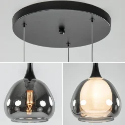 Hot Straluma Ronde 3-lichts hanglamp zwart met smoke glas
