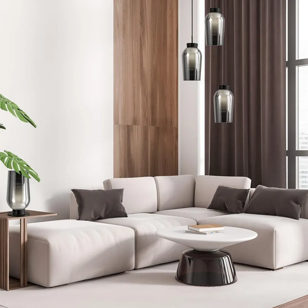 Hot Straluma Ronde 3-lichts hanglamp zwart/marmer met smoke glas