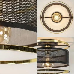 New Straluma Ronde plafondlamp gaas mat zwart met hoogglans goud
