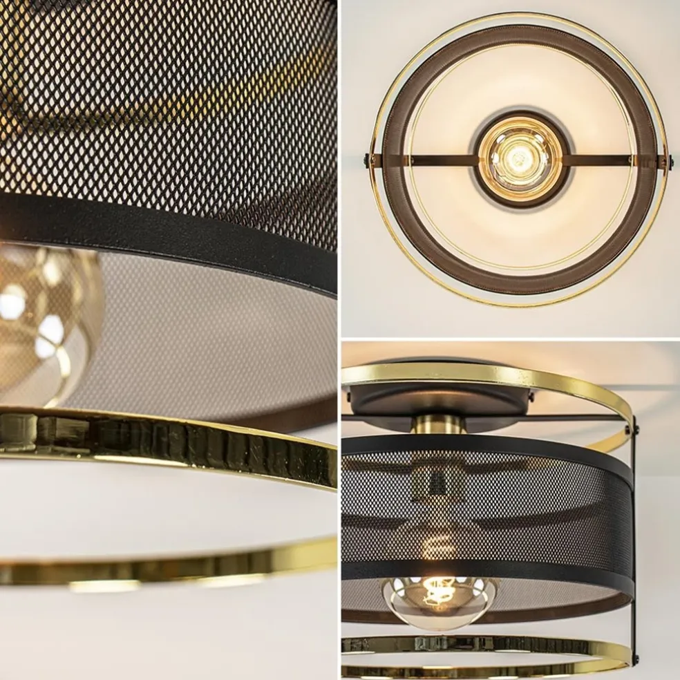 New Straluma Ronde plafondlamp gaas mat zwart met hoogglans goud