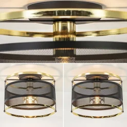 New Straluma Ronde plafondlamp gaas mat zwart met hoogglans goud