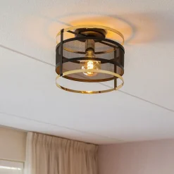 New Straluma Ronde plafondlamp gaas mat zwart met hoogglans goud