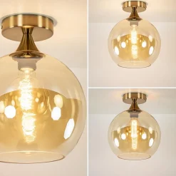 Clearance Straluma Ronde plafondlamp goud met amber glas