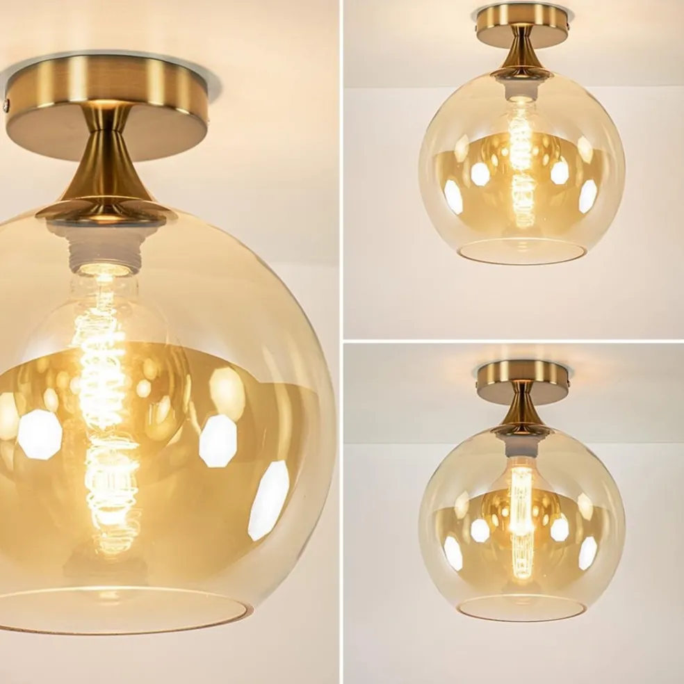Clearance Straluma Ronde plafondlamp goud met amber glas
