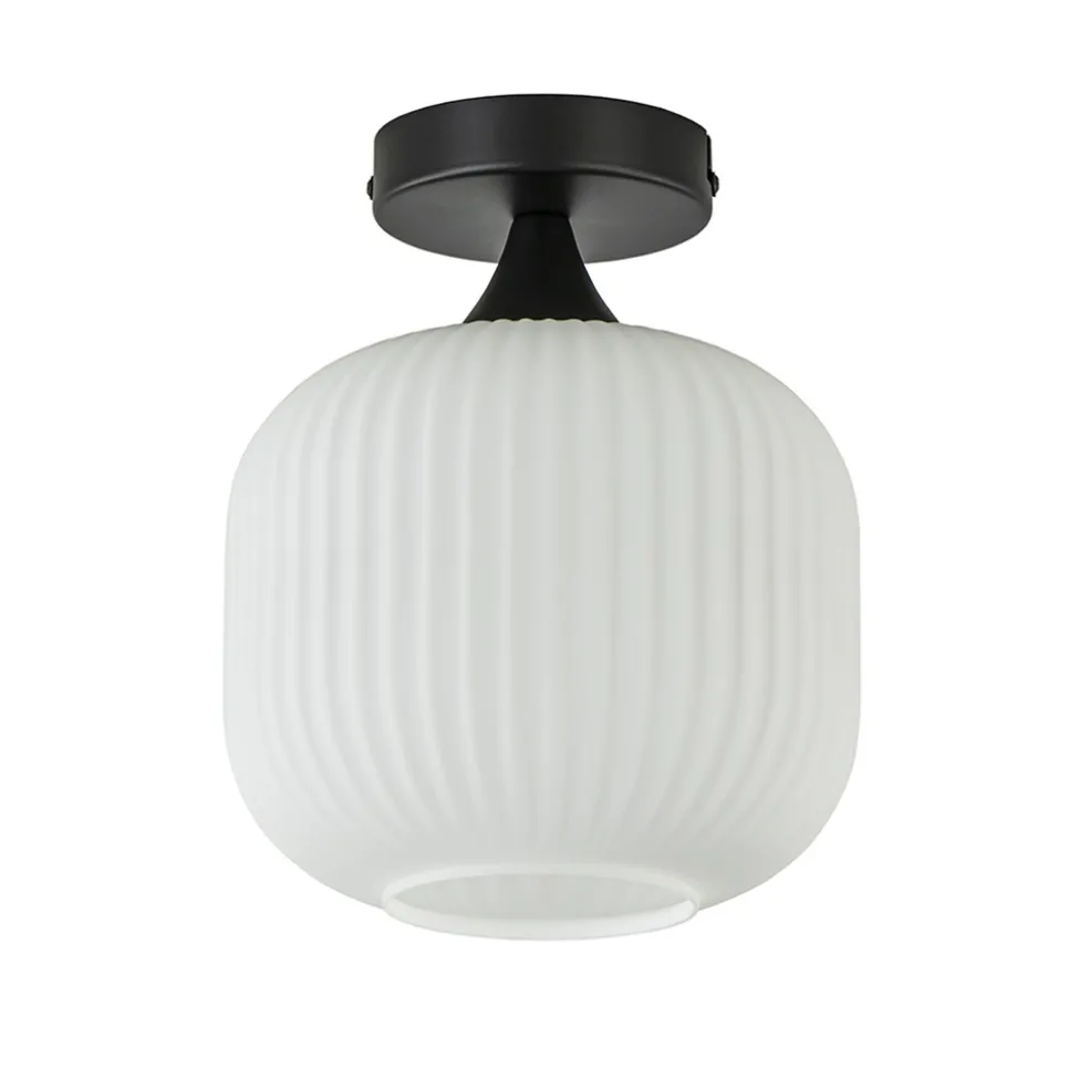 Shop Straluma Ronde plafondlamp retro zwart met wit glas