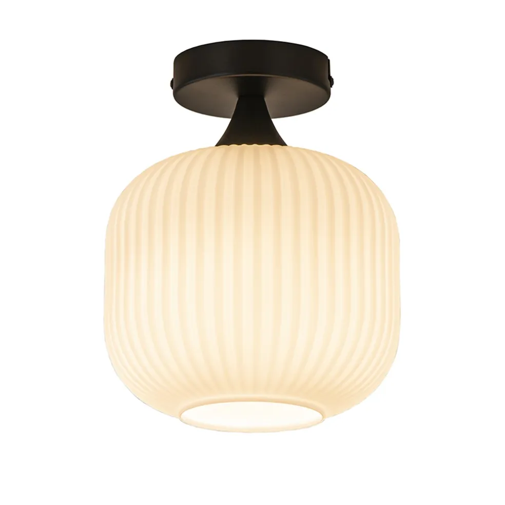Shop Straluma Ronde plafondlamp retro zwart met wit glas