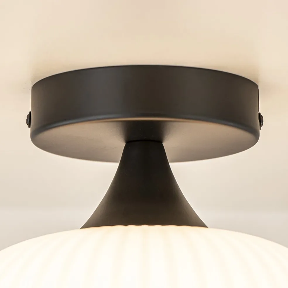 Shop Straluma Ronde plafondlamp retro zwart met wit glas