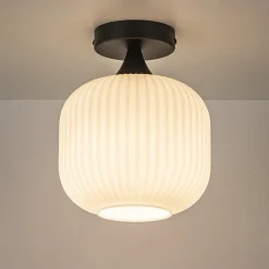 Shop Straluma Ronde plafondlamp retro zwart met wit glas
