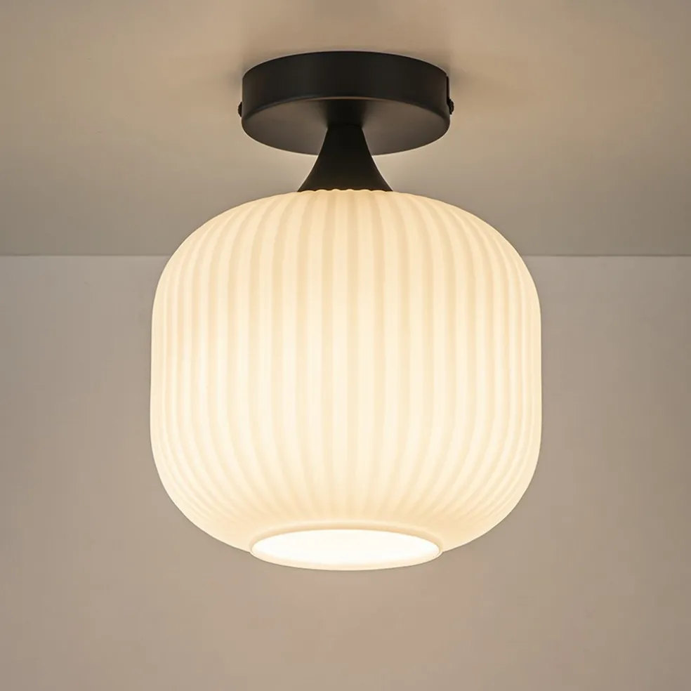 Shop Straluma Ronde plafondlamp retro zwart met wit glas