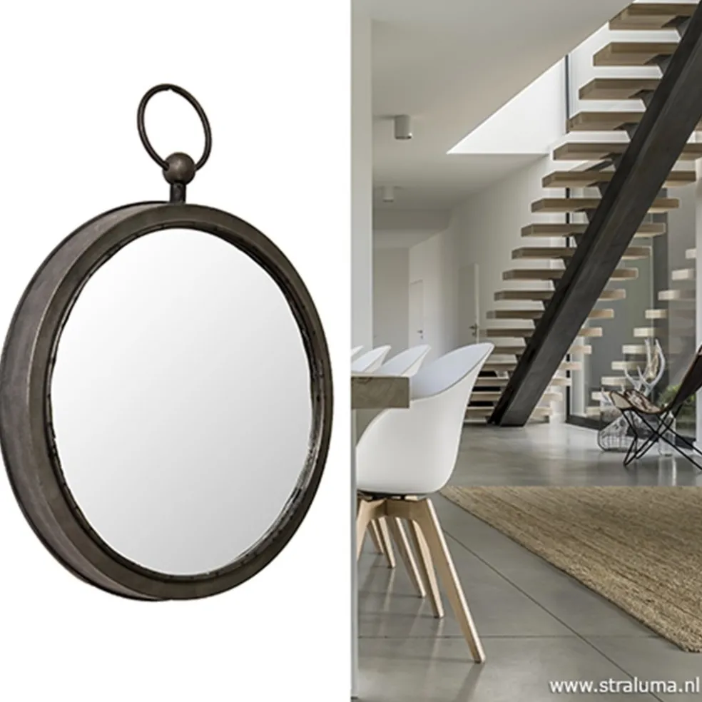 Clearance Straluma Ronde spiegel zink/grijs groot 46 cm