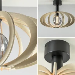 Best Straluma Scandinavische plafondlamp mat zwart met houten kap