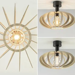Best Straluma Scandinavische plafondlamp mat zwart met houten kap
