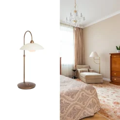 Fashion Straluma Sfeervolle tafellamp brons met creme glas klassiek