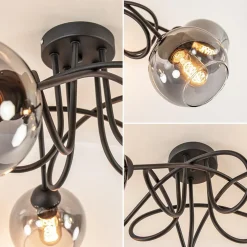 Outlet Straluma Sierlijke plafondlamp zwart met smoke glazen bollen