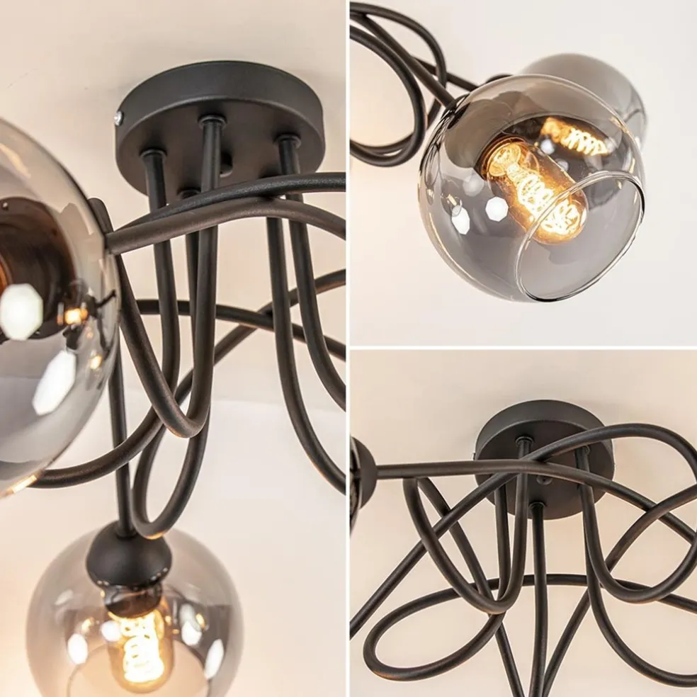 Outlet Straluma Sierlijke plafondlamp zwart met smoke glazen bollen