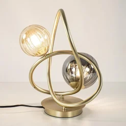 Cheap Straluma Sierlijke tafellamp goud met amber en smoke glas