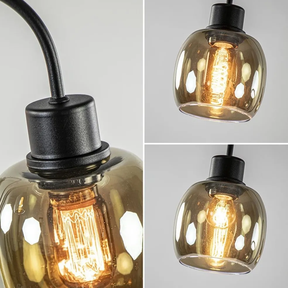 Online Straluma Sierlijke vloerlamp mat zwart met smoke glazen kappen