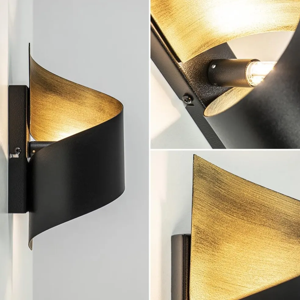 Sale Straluma Sierlijke wandlamp krul zwart met goud