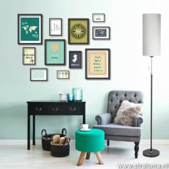 Clearance Straluma Smalle vloerlamp zwart-staal linnen kap