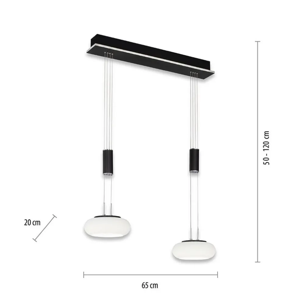 Fashion Straluma Smart hanglamp 2-lichts mat zwart met opaal glas dimbaar