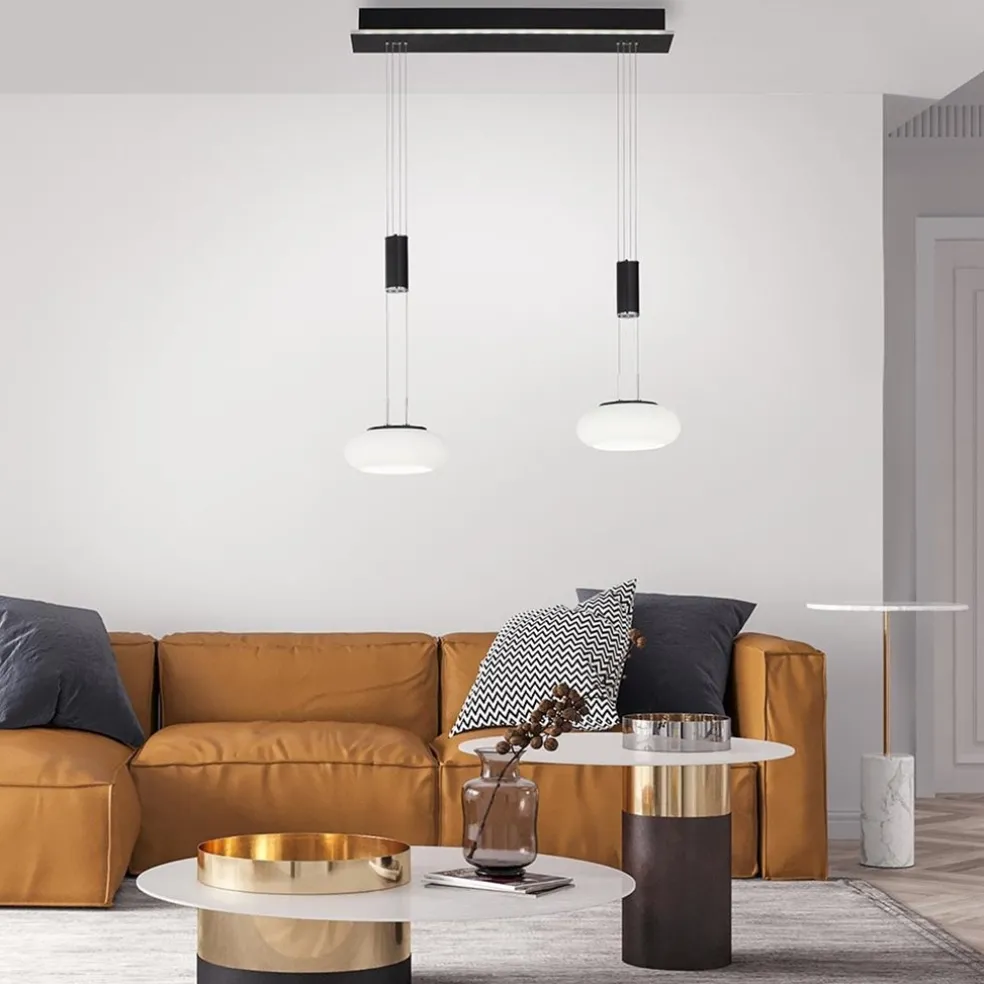 Fashion Straluma Smart hanglamp 2-lichts mat zwart met opaal glas dimbaar