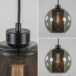 Store Straluma Smoke glazen hanglamp bol met zwarte gaas cilinder