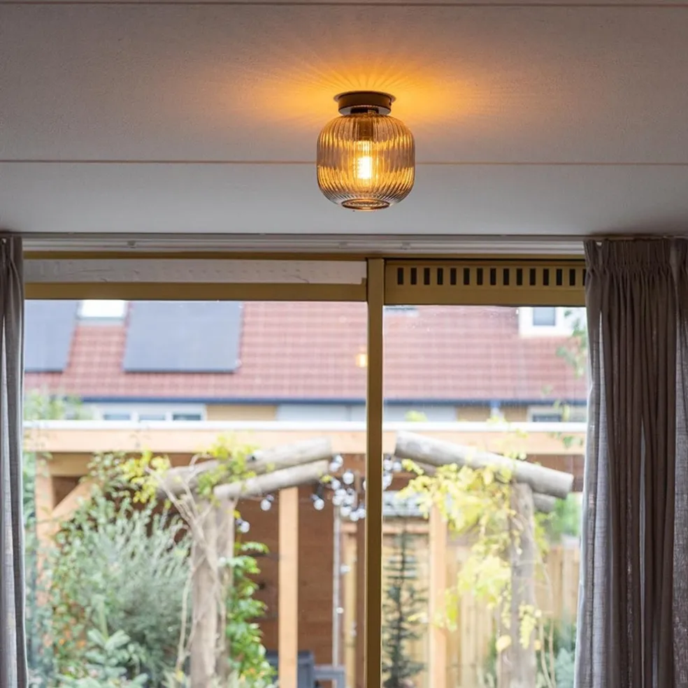 Online Straluma Smoke glazen plafondlamp met zwarte bevestiging