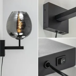 Clearance Straluma Smoke glazen wandlamp met zwart inclusief snoer