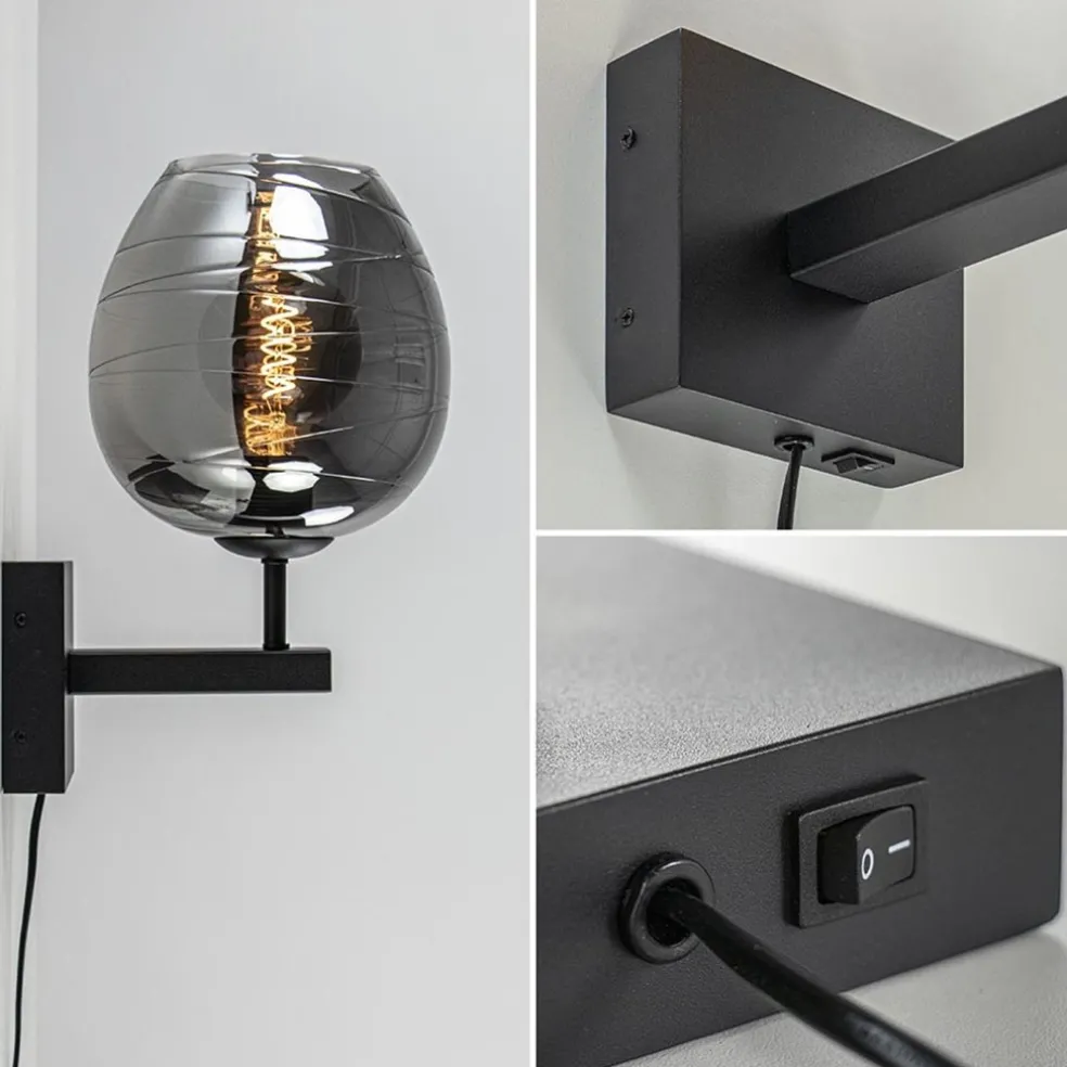 Clearance Straluma Smoke glazen wandlamp met zwart inclusief snoer