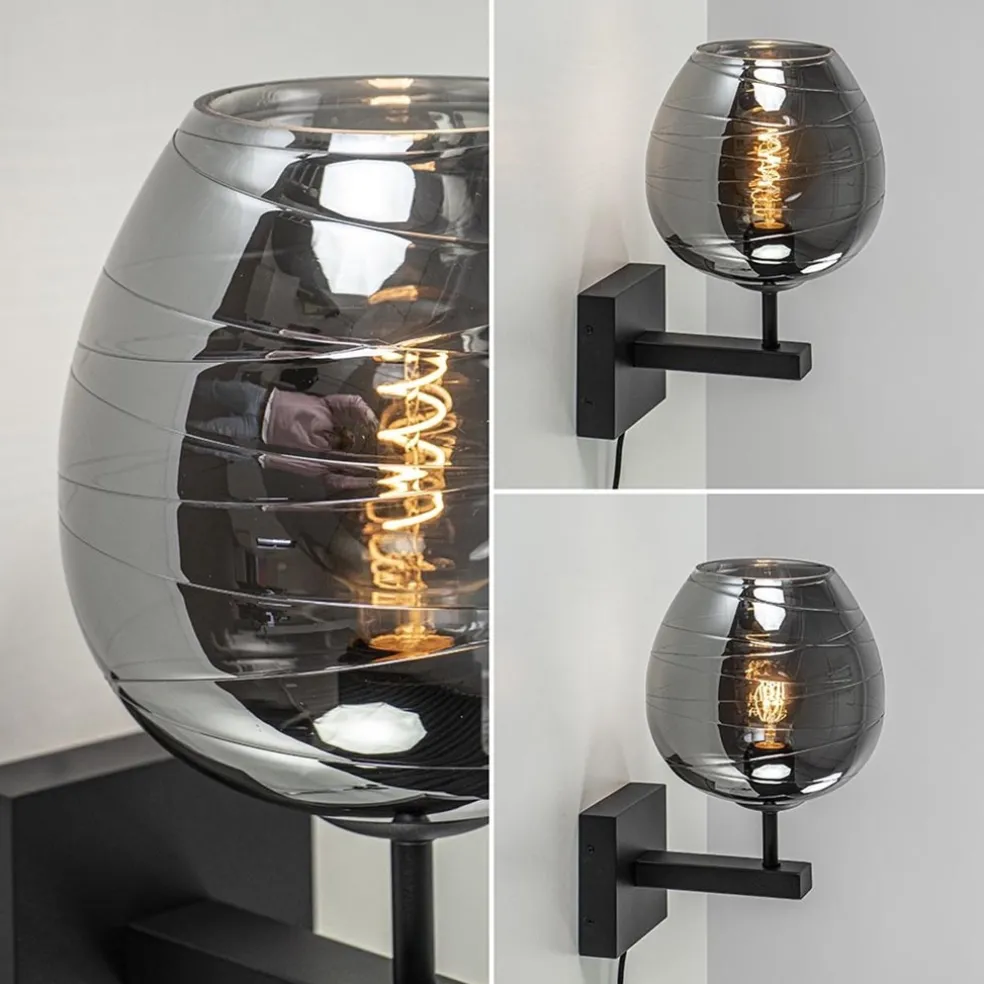 Clearance Straluma Smoke glazen wandlamp met zwart inclusief snoer
