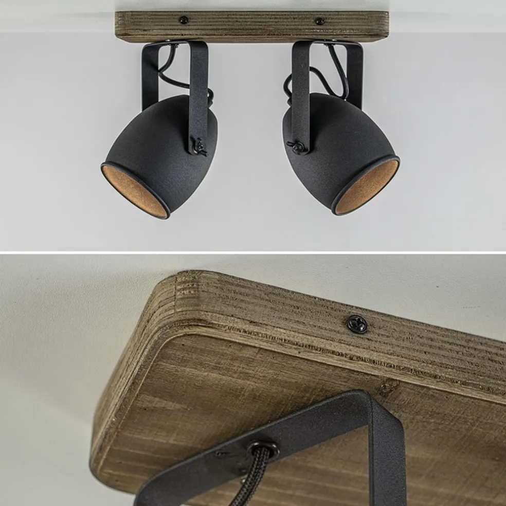 Fashion Straluma Spot 2-lichts zwart met hout