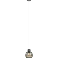 Online Straluma Stijlvolle hanglamp smoke glas geribbeld met zwart
