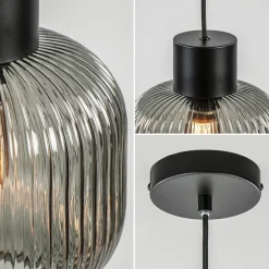 Online Straluma Stijlvolle hanglamp smoke glas geribbeld met zwart