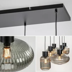 New Straluma Stijlvolle 6-lichts eettafelhanglamp zwart met smoke glas