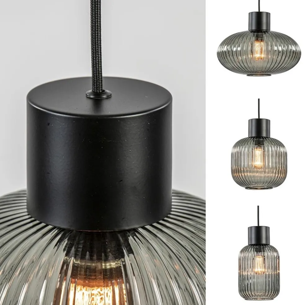 New Straluma Stijlvolle 6-lichts eettafelhanglamp zwart met smoke glas