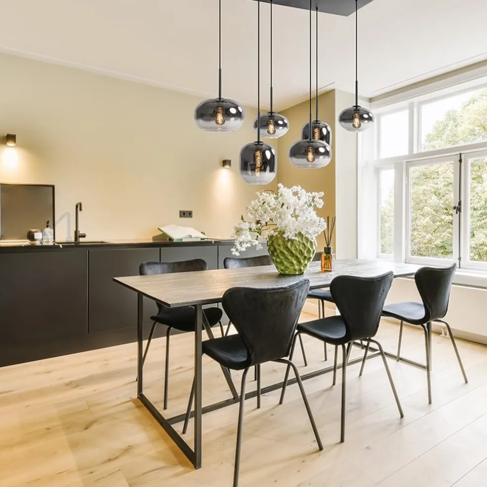 Fashion Straluma Stijlvolle 6-lichts hanglamp zwart met gradiënt smoke glas