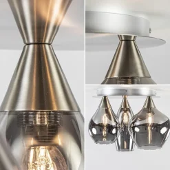Clearance Straluma Stijlvolle plafondlamp nikkel mat met smoke glas