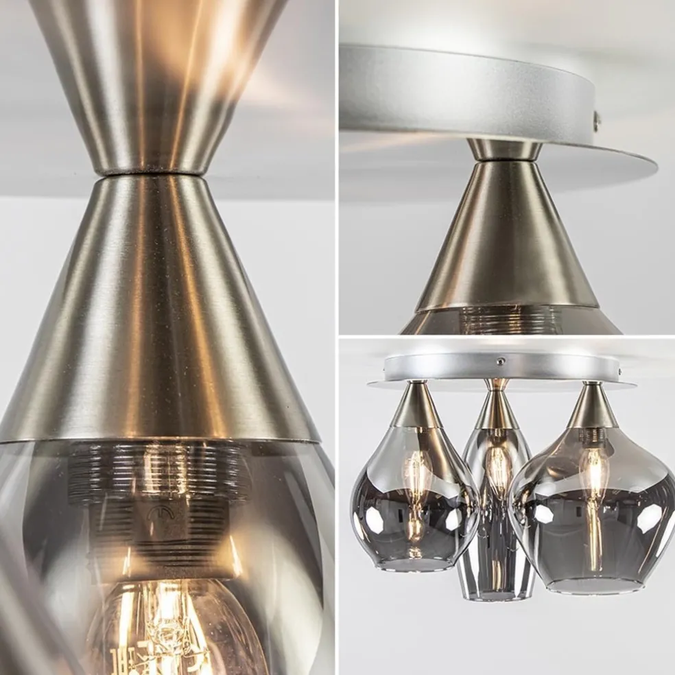 Clearance Straluma Stijlvolle plafondlamp nikkel mat met smoke glas