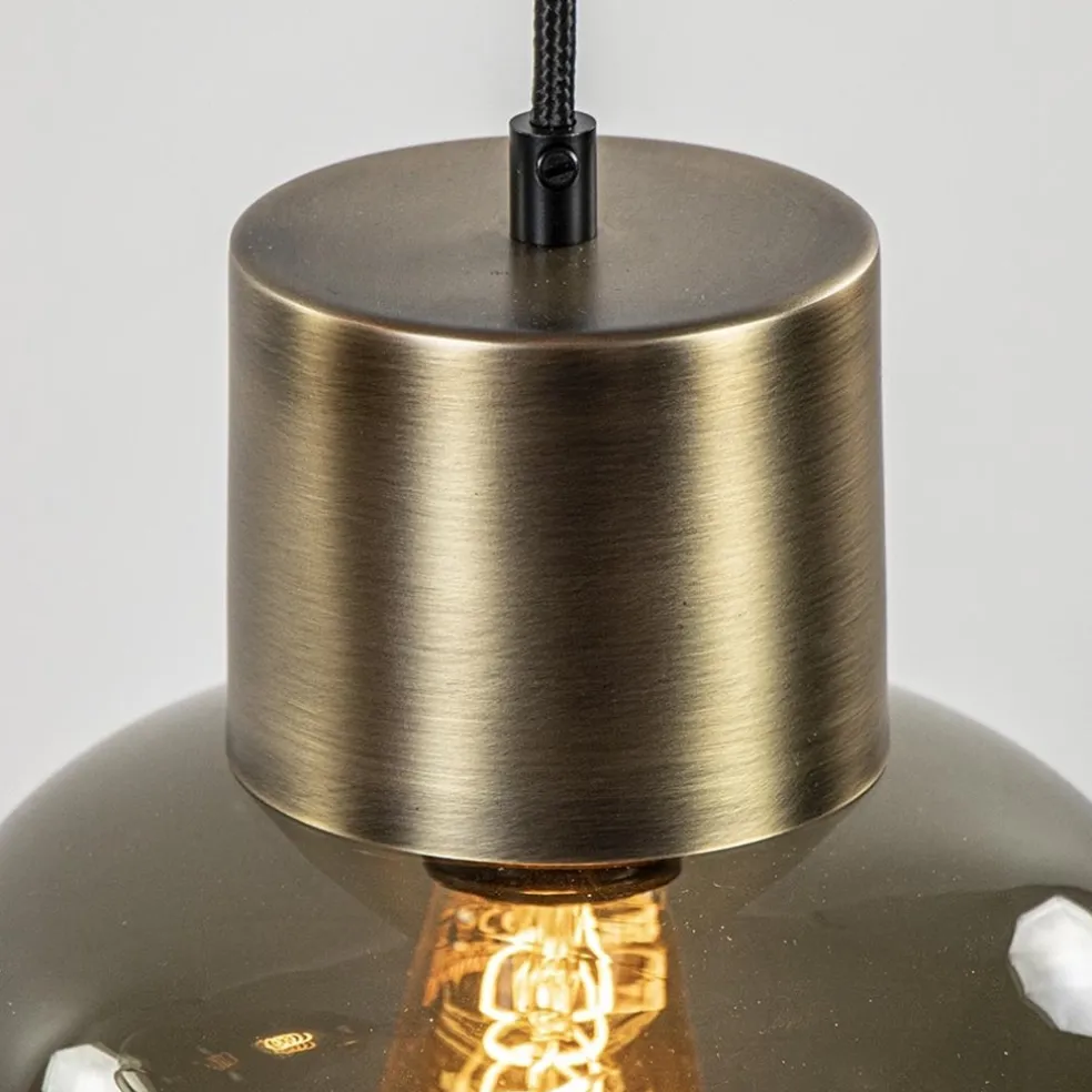 Hot Straluma Stijvolle hanglamp smoke glas met bronzen fitting