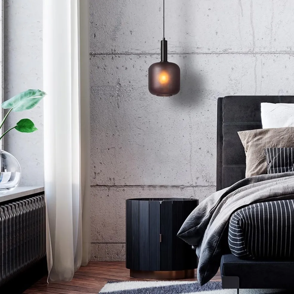 Cheap Straluma Stoere hanglamp zwart met mat zwart glas