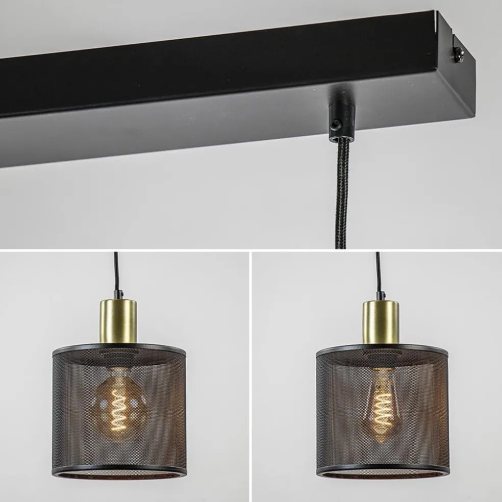 Clearance Straluma Stoere 3-lichts hanglamp mat zwart met goud
