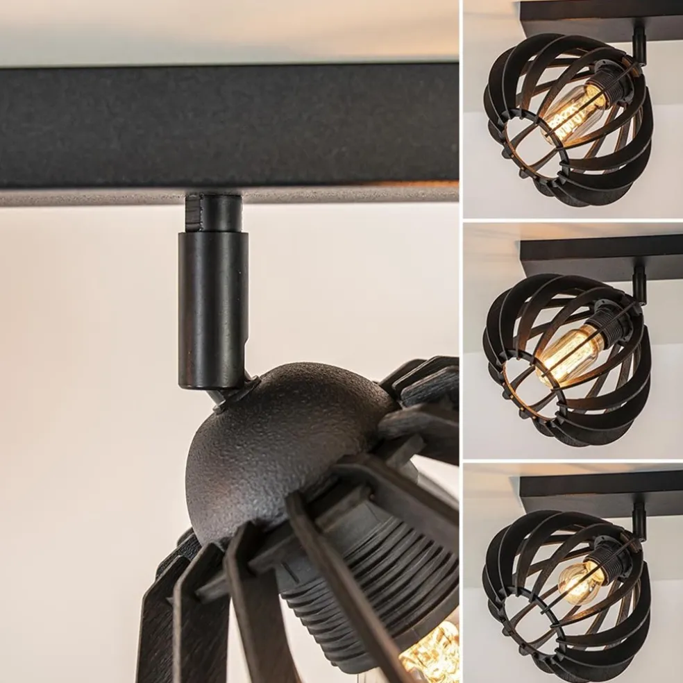 Flash Sale Straluma Stoere 2-lichts plafondlamp met houten kappen zwart