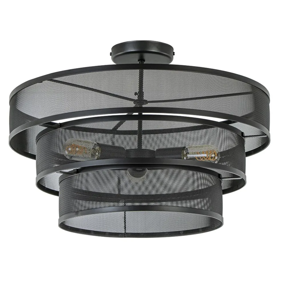 New Straluma Stoere ronde plafondlamp mat zwart metaal 56 cm
