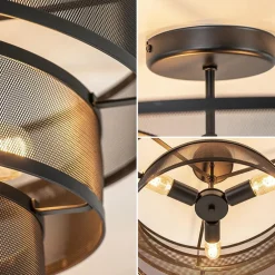New Straluma Stoere ronde plafondlamp mat zwart metaal 56 cm